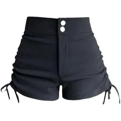 Women Black Drawstring Pleated Shorts
