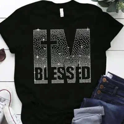 Blue Beaded Diamond Round Neck T-Shirt