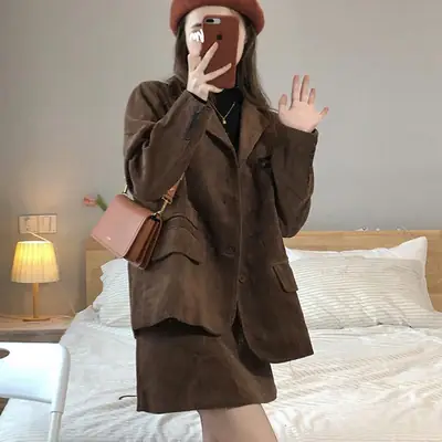 Coffee Corduroy 2-Piece Women Suit Dress 2026