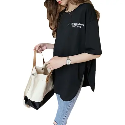 Women Printed T-Shirt Grey Loose Casual Large