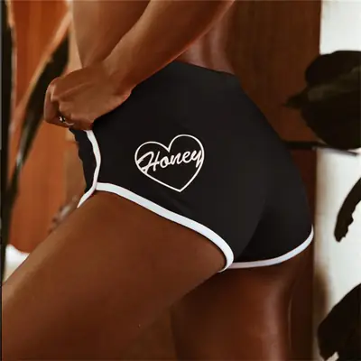 Women's Black Embroidered Shorts with Heart Design