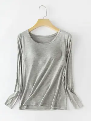 Women Plus Size Silk Long Sleeve T-Shirt Beige
