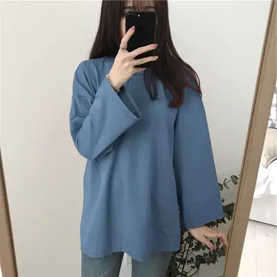 Women's Orange Long Sleeve T-Shirt Loose Korean Style