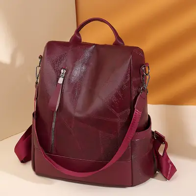 Women's PU Leather Quilted Shoulder Bag Brown Large Capacity