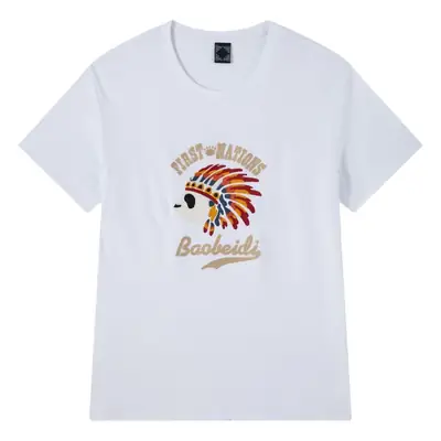 Men White Cotton Loose T-Shirt Casual Round Neck