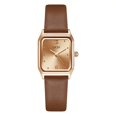 Women's Brown Leather Square Plate Watch with Silver Buckle