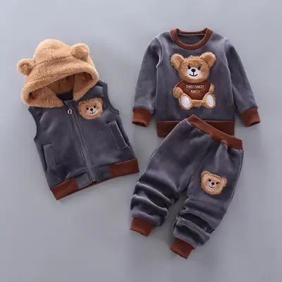 2023 Boys Fleece Pants Brown Bear Patch Set