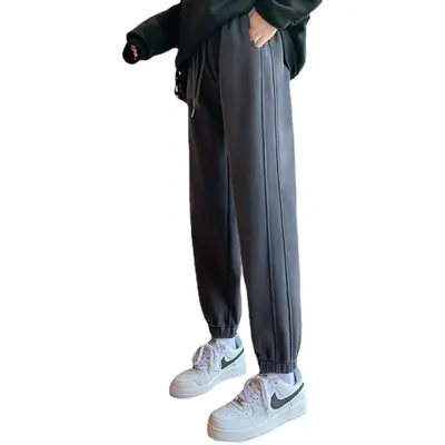 Gray Fleece Lined Loose Jogger Pants for Women