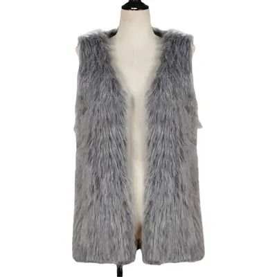 Women Gray Faux Fur Vest Waistcoat Style