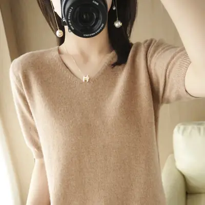 New Spring Knitwear V Neck T-Shirt Women