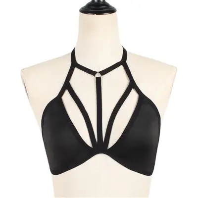 Black Cross Back Halter Bra for Women