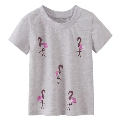 Gray Flamingo Print Boys T-Shirt Small Medium