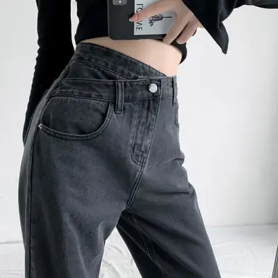 Women Cross Waist Jeans High Waist Loose Spring Autumn