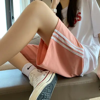 Women's Grey 3x3 Shorts with White Stripes