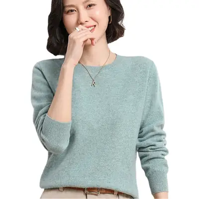 Women's New Solid Color Crewneck Sweater Short Spring Autumn All-match Base