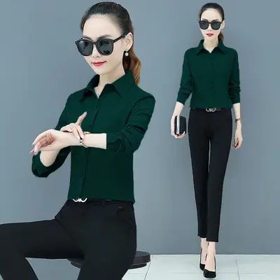 Women Long Sleeve Slim Fit Shirt Light Blue Professional