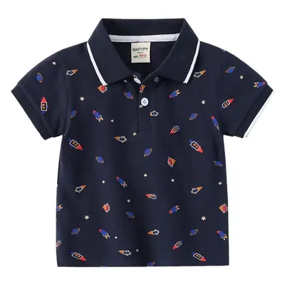 Boys' White Printed Polo Shirt 2026 Summer