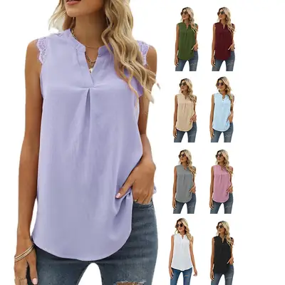 Women's Sleeveless Lace V-Neck Top Beige