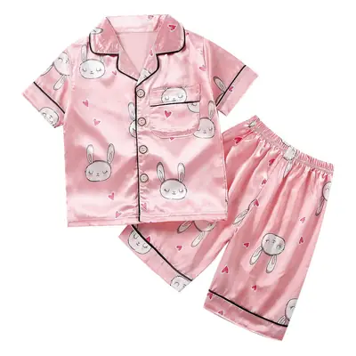 Children's Spring and Summer New Boys and Girls Cartoon Ice Silk Short-sleeved Home Clothes Set Lightweight Children's Pajamas Set