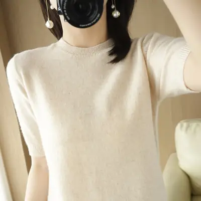 Women Green Knit Pullover Round Neck Slim Fit 2025