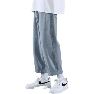 Men's Wide-leg Ankle Jeans Spring Autumn Loose Straight Fit