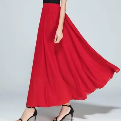 Women's White Chiffon High Waist Skirt Summer Dress