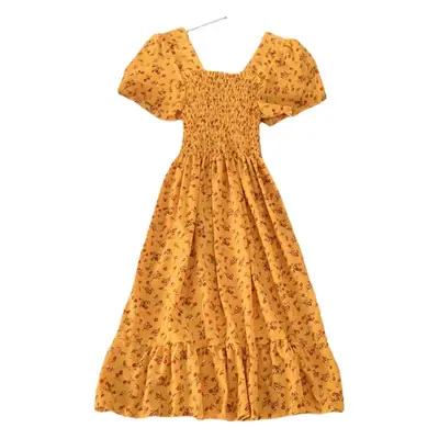 Women's Yellow Floral Ruffled Dress Summer K-Style