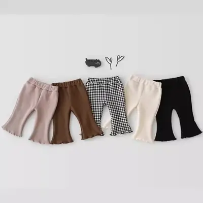 Korean Spring New Girls' Plaid Flared Pants Baby Cotton