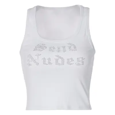 Black Letter Rhinestone Sleeveless Top for Women