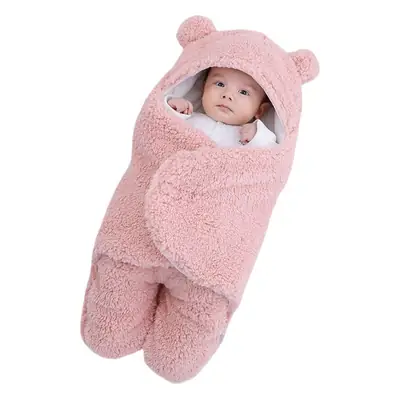Pink Bear Hooded Newborn Swaddle Blanket