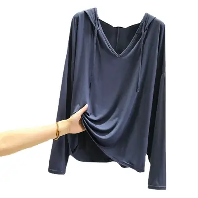 Women Long Sleeve V Neck T-Shirt Light Blue Large