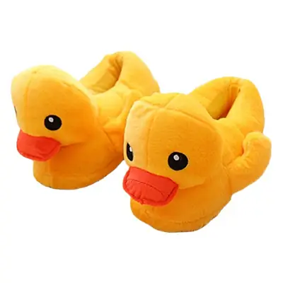 Cartoon Rhubarb Duck Home Plush Slippers Winter Couple Thickened Warm Indoor Small Yellow Duck Wrap with Cotton Slippers