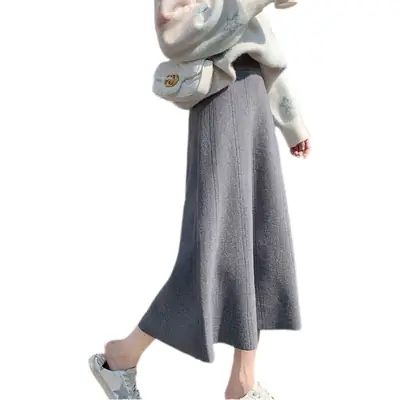 Women's Cream Pleated Mid-Length Knitted Skirt Set