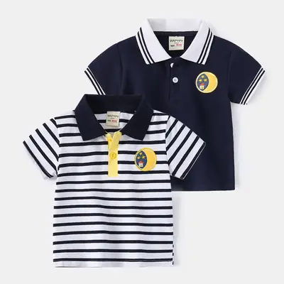 2022 Boys Striped T-Shirt Short Sleeve Polo Top