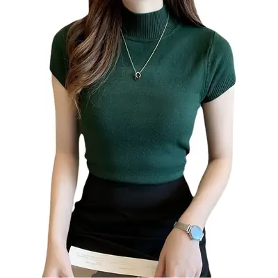 Green Half Turtleneck Knitwear Women 2025 Spring Summer