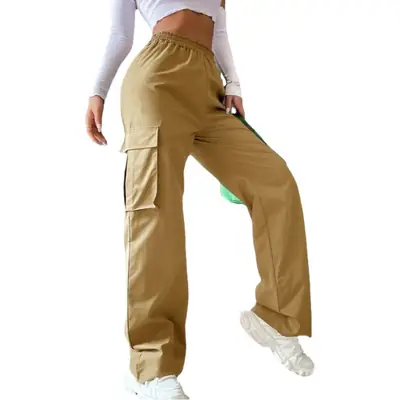 High Waist Wide Leg Pants for Women Beige Cargo Style
