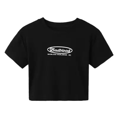 Women Black Letter Print Short T-Shirt Slim Fit 2025