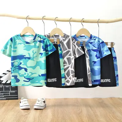 2025 Summer Boys & Girls Camo T-Shirt Suit Set