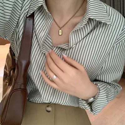 Women Striped Long Sleeve Lazy Casual Shirt