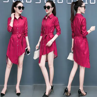 Women Striped Shirt 2022 Red White Large Size
