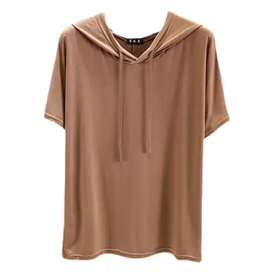 Women Grey Hooded T-Shirt Loose Fit Spring Summer