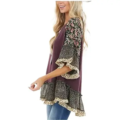 2024 Spring T-Shirt with Leopard Print & Bat Sleeves