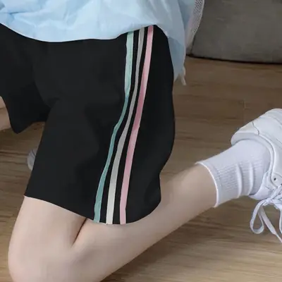 Women Pink Striped Running Shorts Summer Casual
