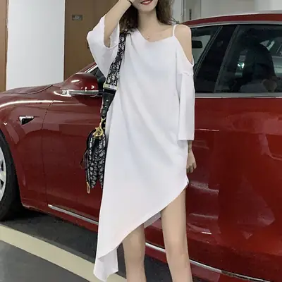 Black Off-Shoulder Slip Skirt Set for Women