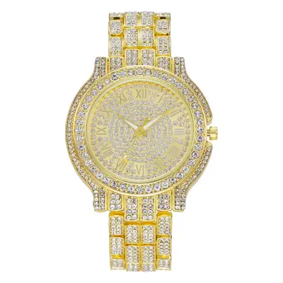 High-End Diamond-Encrusted Men's Watch with Steel Band