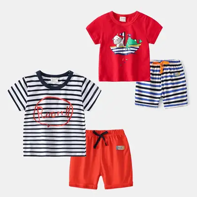 Boys Red Frog Print Shorts Set 2023 Summer