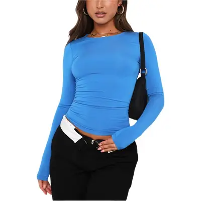 Women's Long Sleeve Slim Fit T-Shirt Beige White