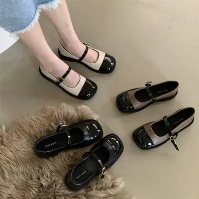 Black Mary Jane Flat Shoes for Women Spring Autumn