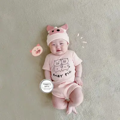 Pink Piggy Print Baby Jumpsuit Set for Girls 2025