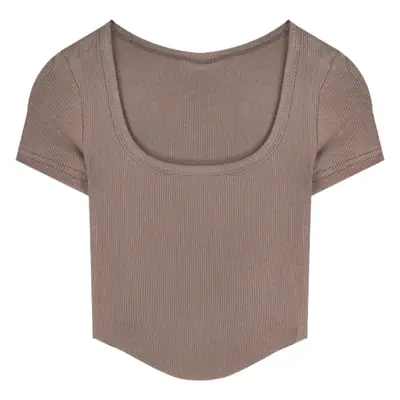 Women Irregular High Waist T-Shirt Brown 2025